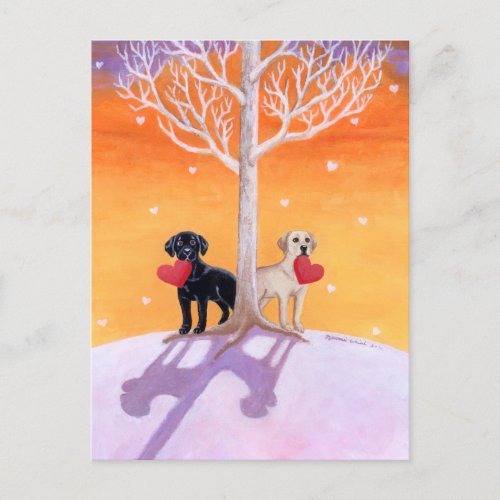 Winter Labradors Painting Postcard