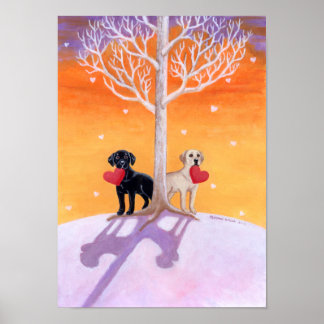 Winter Labradors Painting Poster