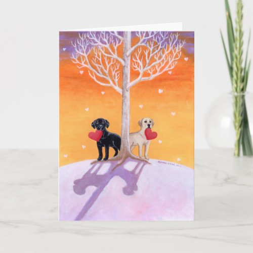 Winter Labradors Painting Valentines Day Card