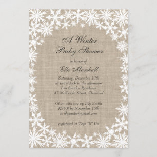 Winter Lace on Burlap Baby Shower Invitation