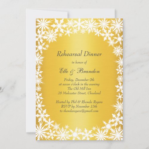 Winter Lace on Gold Rehearsal Dinner Invitation
