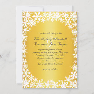 Winter Lace on Gold Wedding Invitation