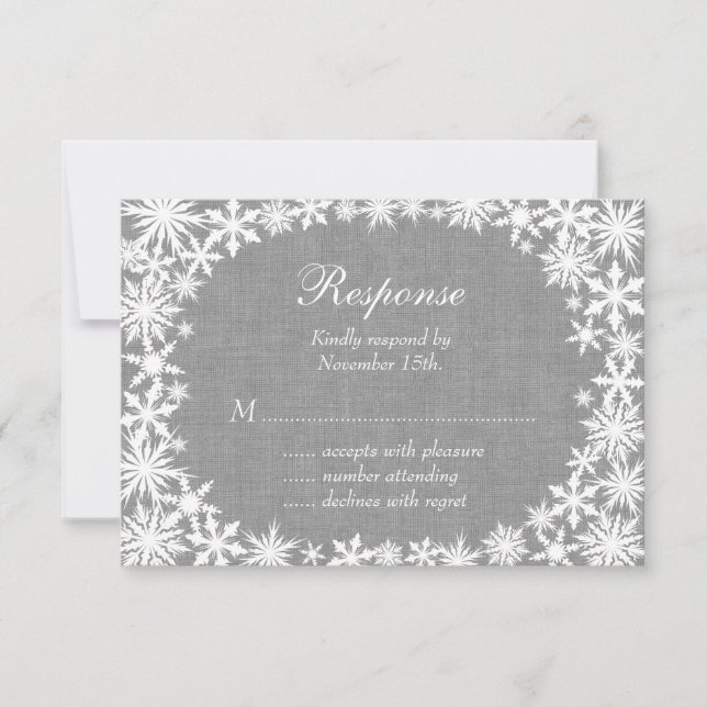 Winter Lace on Gray Linen RSVP (Front)