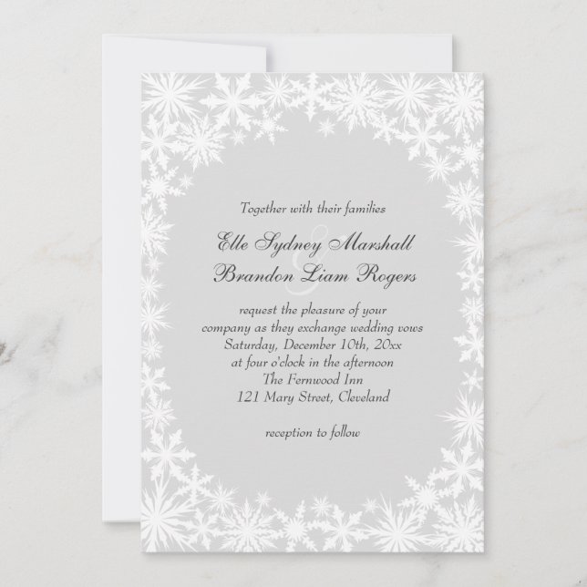 Winter Lace on Gray Wedding Invitation (Front)