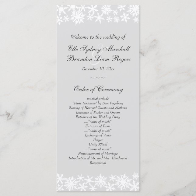Winter Lace on Gray Wedding Program (Front)