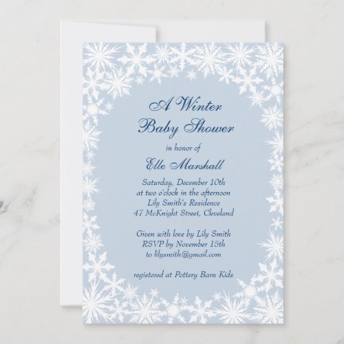 Winter Lace on Icy Blue Baby Shower Invitation