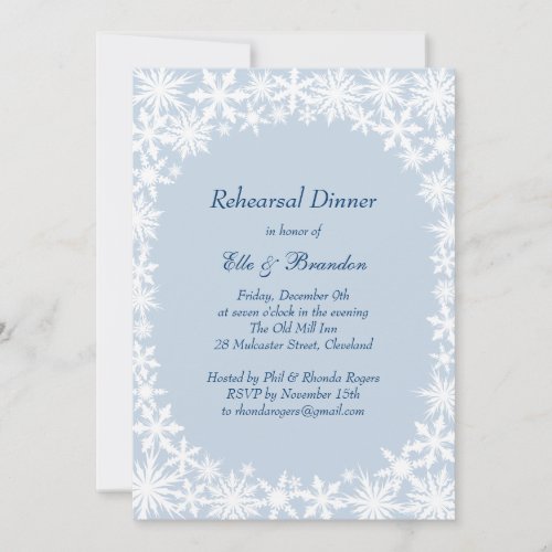 Winter Lace on Icy Blue Rehearsal Dinner Invite