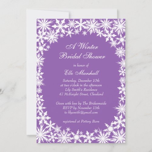 Winter Lace on Purple Bridal Shower Invitation