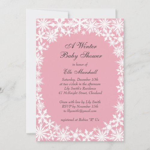 Winter Lace Pink Baby Shower Invitation