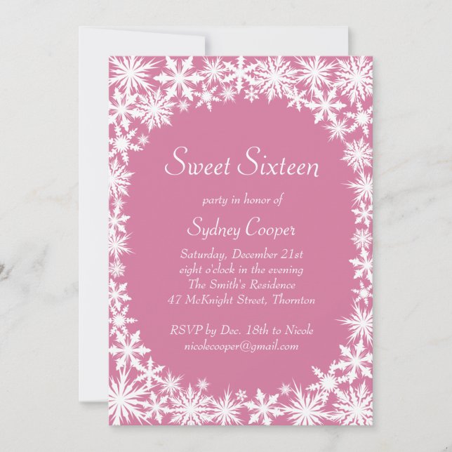 Winter Lace Sweet Sixteen Invitation - pink (Front)