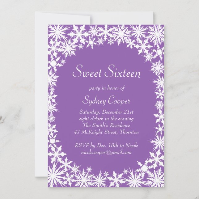 Winter Lace Sweet Sixteen Invitation - purple (Front)