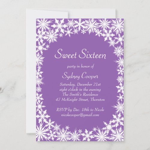 Winter Lace Sweet Sixteen Invitation _ purple