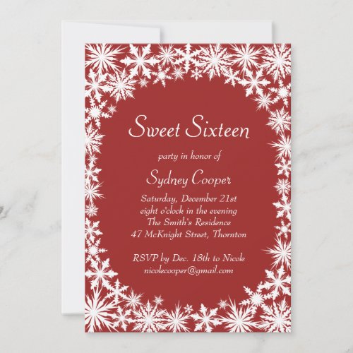 Winter Lace Sweet Sixteen Invitation _ red