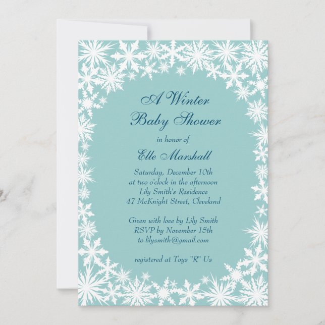 Winter Lace Turquoise Baby Shower Invitation (Front)