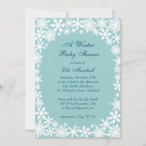 Winter Lace Turquoise Baby Shower Invitation