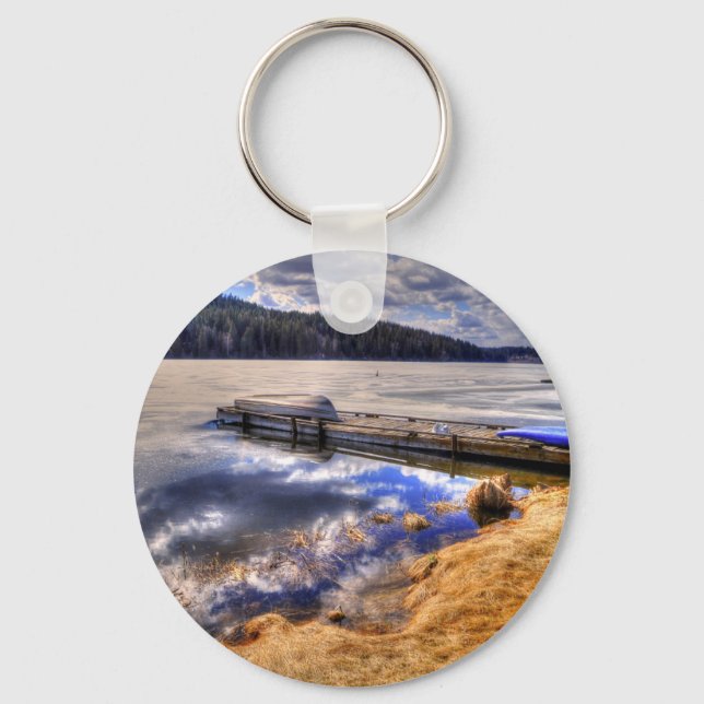 Winter Lake and Kayak Wilderness Landscape Keychain (Front)