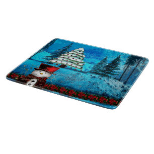 Winter Lake Christmas Folk Art Cutting Board