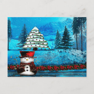 Winter Lake Christmas Folk Art Holiday Postcard