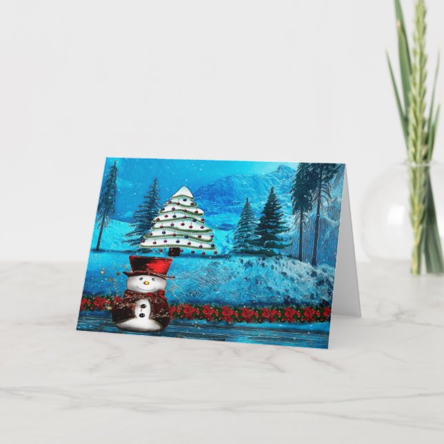 Winter Lake Christmas Folk BLANK Holiday Card (Front)