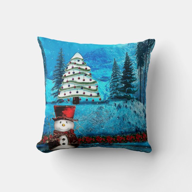 Winter Lake Christmas Folk Decor Throw Pillow (Front)