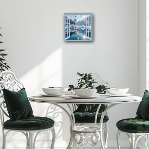 Winter Lake Eagle Fisherman Snowy Mountains Square Wall Clock