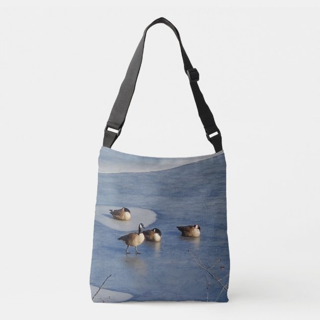 Winter Lake Geese and Goose Ice Napping Crossbody Bag (Front)
