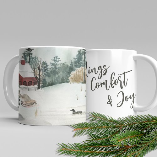 Winter Lake Landscape Tidings of Comfort and Joy Coffee Mug