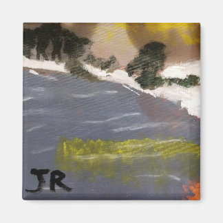 winter lake scene painting by jamie magnet