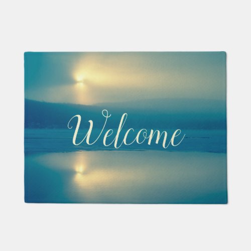 Winter Lake Teal Blue Nature Door Mat