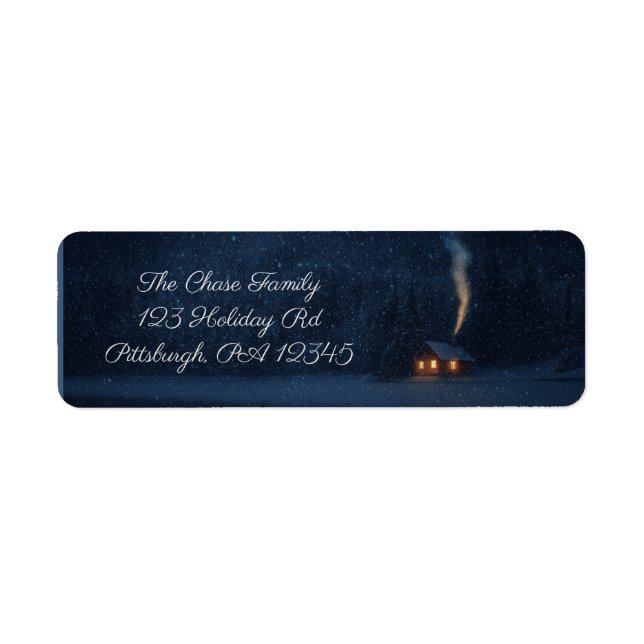 Winter Lakeside Cabin return address Label (Front)