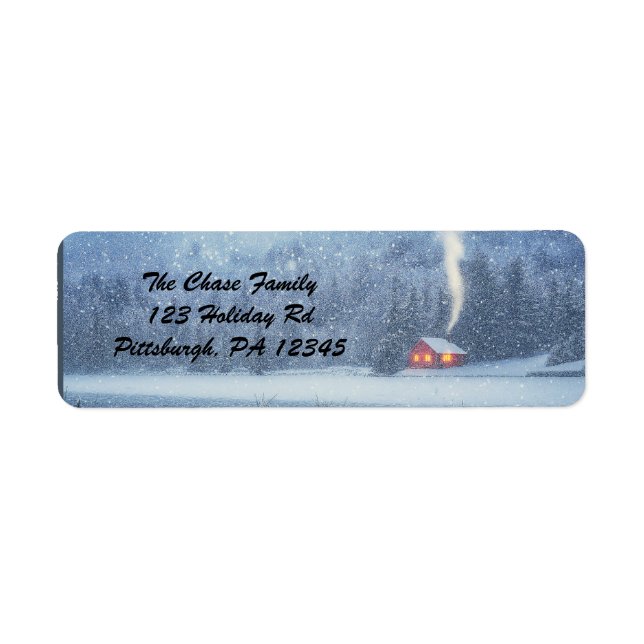 Winter Lakeside Cabin return address Label (Front)