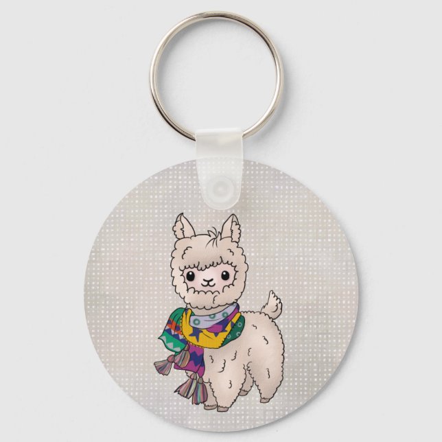 Winter Lama Button Keychain (Front)