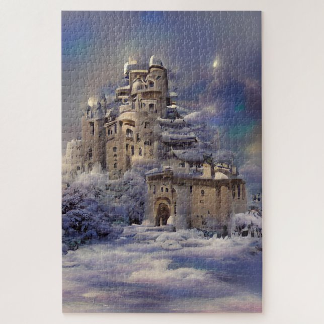 Winter land, Castle In Snow, Retro Castle Painting Jigsaw Puzzle (Vertical)