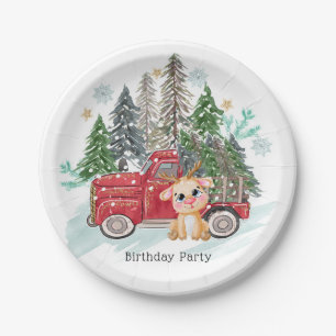 Winter land Truck and Baby Rudolph Birthday Party Paper Plates