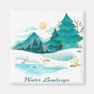 Winter Landscape 2 Inch Square Magnet