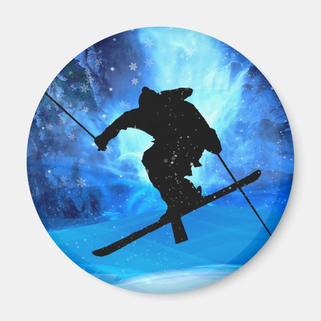 Winter Landscape and Freestyle Skier Magnet (Front)