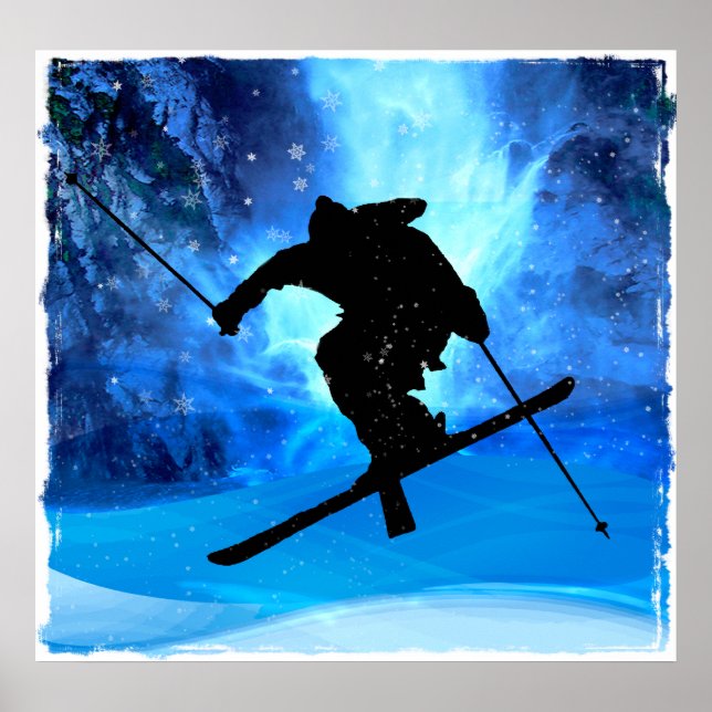 Winter Landscape and Freestyle Skier Poster (Front)