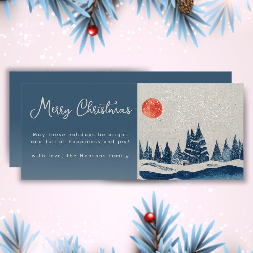 Winter Landscape and Moon Merry Christmas Holiday Card