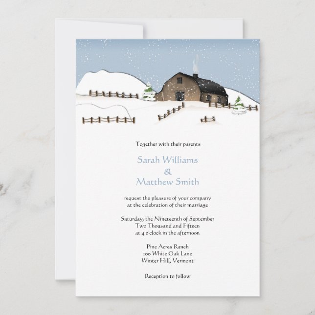 Winter Landscape Barn Wedding Invitations (Front)