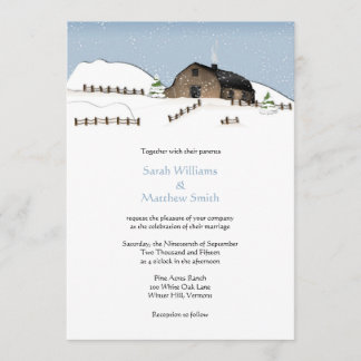 Winter Landscape Barn Wedding Invitations