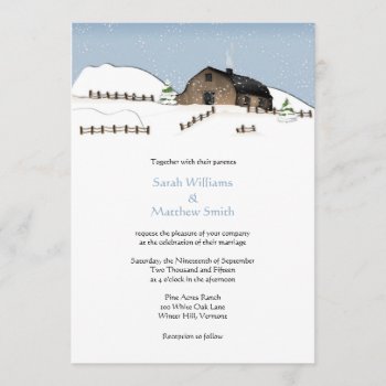 Winter Landscape Barn Wedding Invitations by PMCustomWeddings at Zazzle