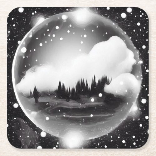 Winter Landscape Bubble Square Paper Coaster
