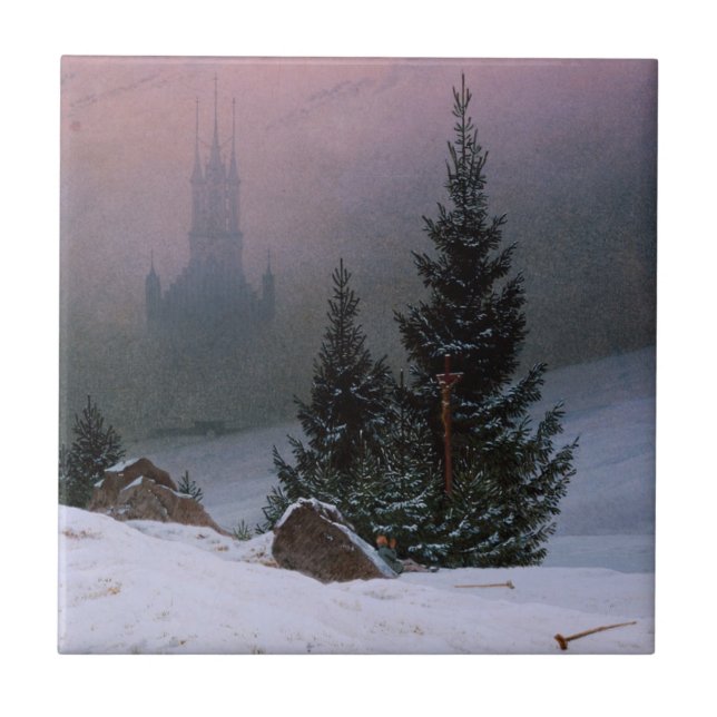Winter Landscape (by Caspar David Friedrich) Ceramic Tile (Front)