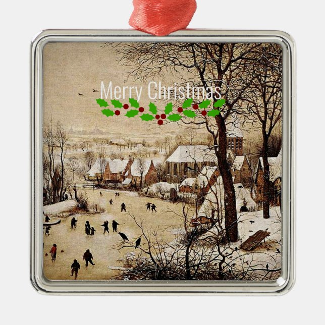 Winter Landscape by Pieter Bruegel the Elder, Metal Ornament (Front)