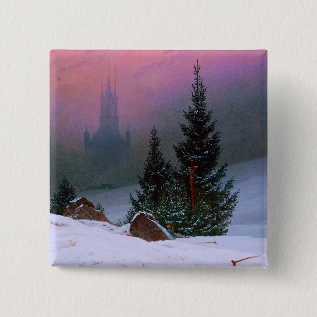 Winter Landscape Caspar David Friedrich Button (Front)