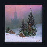 Winter Landscape Caspar David Friedrich Magnet<br><div class="desc">Magnet featuring Caspar David Friedrich’s oil painting Winter Landscape (1811). Snow and pine trees fill the landscape. A young man prays upon a rock to the Holy Cross. A church appears in the fog. A wonderful Christmas gift!</div>