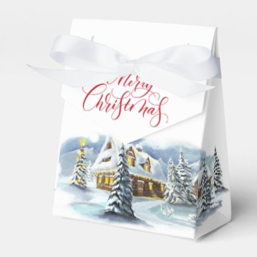 Winter Landscape Christmas Country Holiday House Favor Boxes