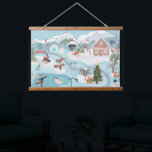 Winter landscape Christmas village illustration  Hanging Tapestry<br><div class="desc">Winter landscape Christmas village illustration with cute winter illustrations featuring snowman,  gingerbread house,  fox,  rabbit,  other animals and people ice skating,  near a fire,  having fun with Christmas tree,  presents and forest,  with blue pastel winter wonderland tones. A whimsical little Christmas village landscape.</div>