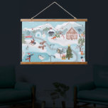 Winter landscape Christmas village illustration  Hanging Tapestry<br><div class="desc">Winter landscape Christmas village illustration with cute winter illustrations featuring snowman,  gingerbread house,  fox,  rabbit,  other animals and people ice skating,  near a fire,  having fun with Christmas tree,  presents and forest,  with blue pastel winter wonderland tones. A whimsical little Christmas village landscape.</div>