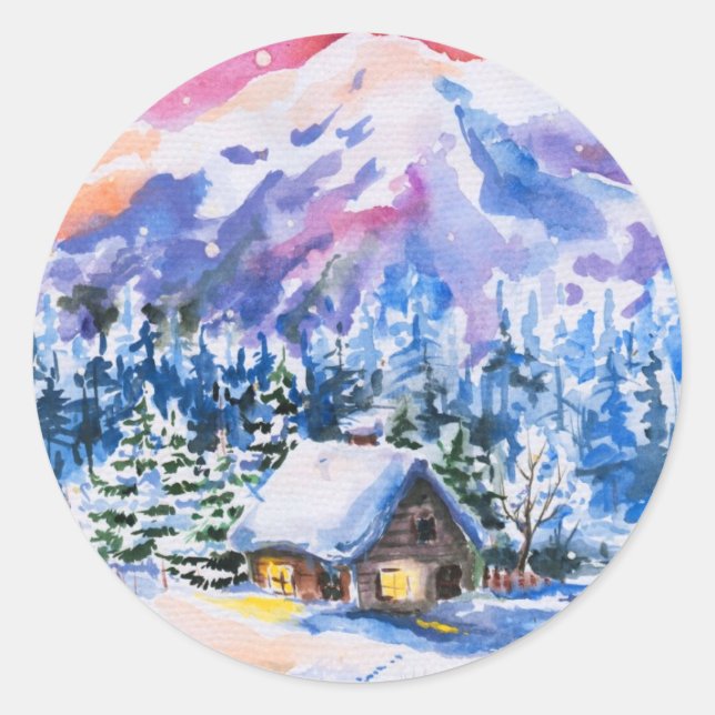 Winter landscape classic round sticker (Front)